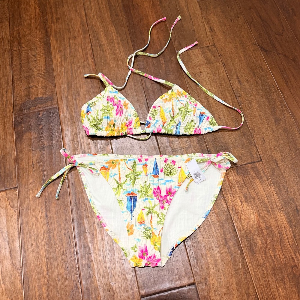 Old Navy Womens Tropical Floral Smocked Triangle Bikini Set Multicolor Large‎ - Picture 4 of 12